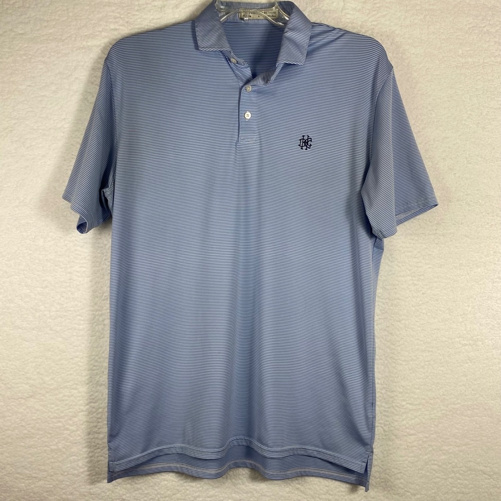 Holderness & Bourne Perkins Detroit Golf Club Polo Shirt Men L Blue White Stripe